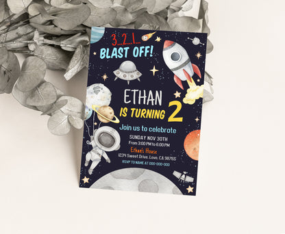 Outer Space Party Invitation | Space Birthday Invite - 39C