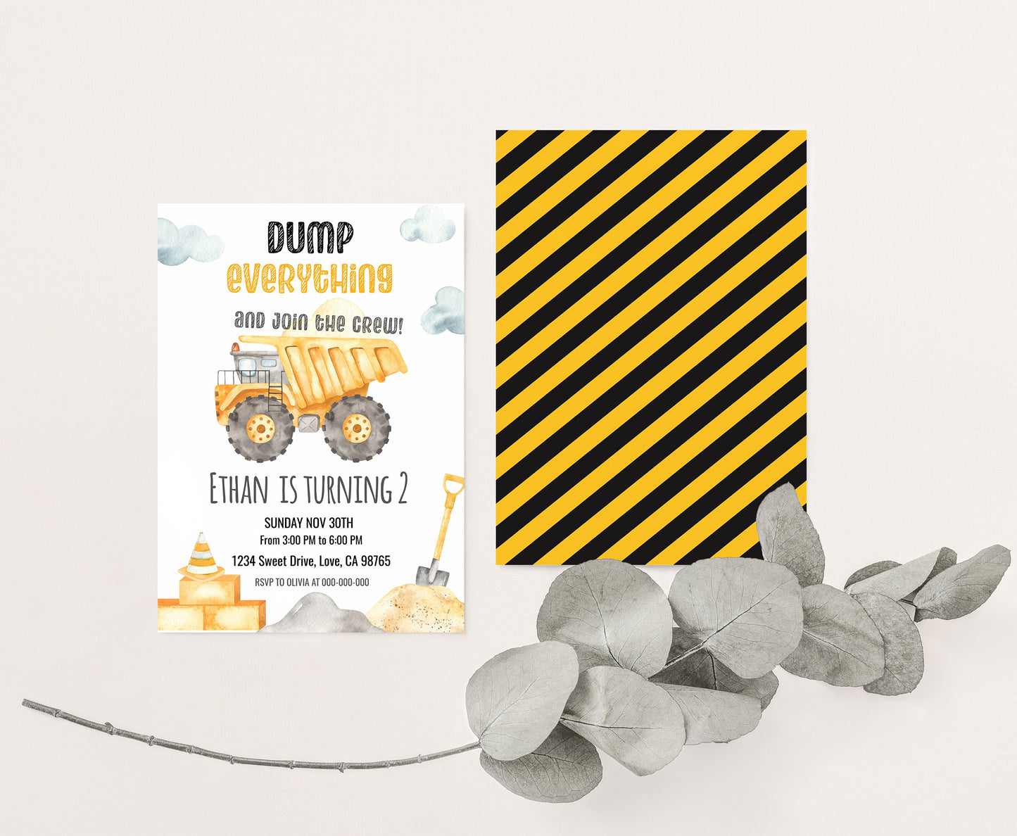 Dump Truck Birthday Invitation | Editable Construction Party Invite - 07A