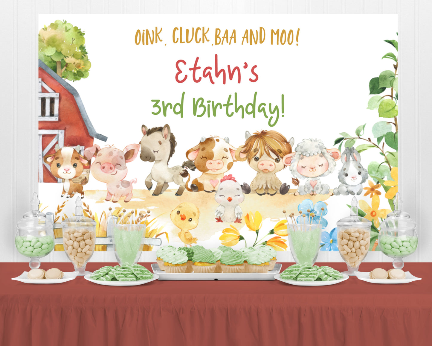 Farm Birthday Backdrop Banner | Red Barnyard Party Sign - 11D