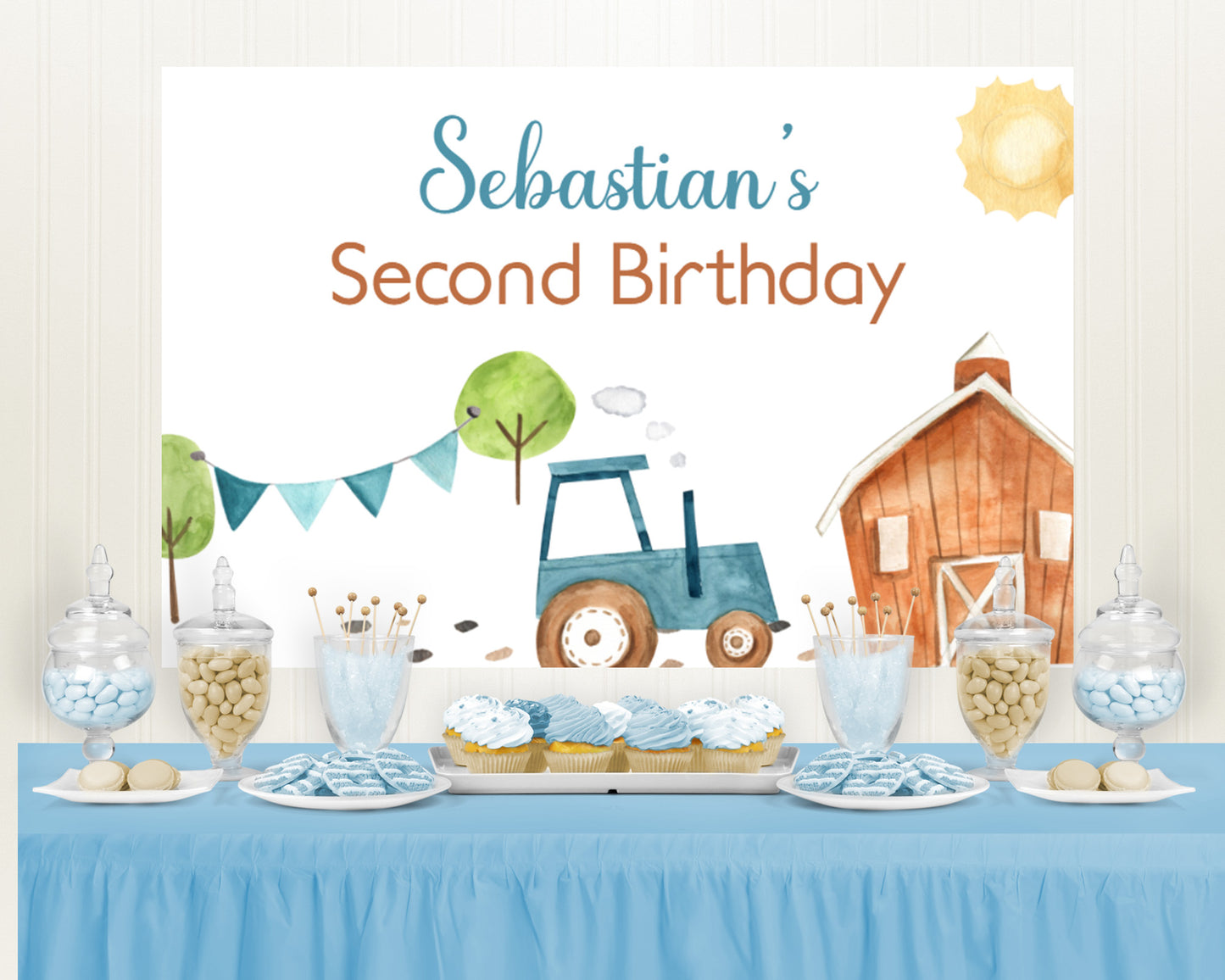 Editable Farm Backdrop | Tractor Birthday Party Sign - 11F