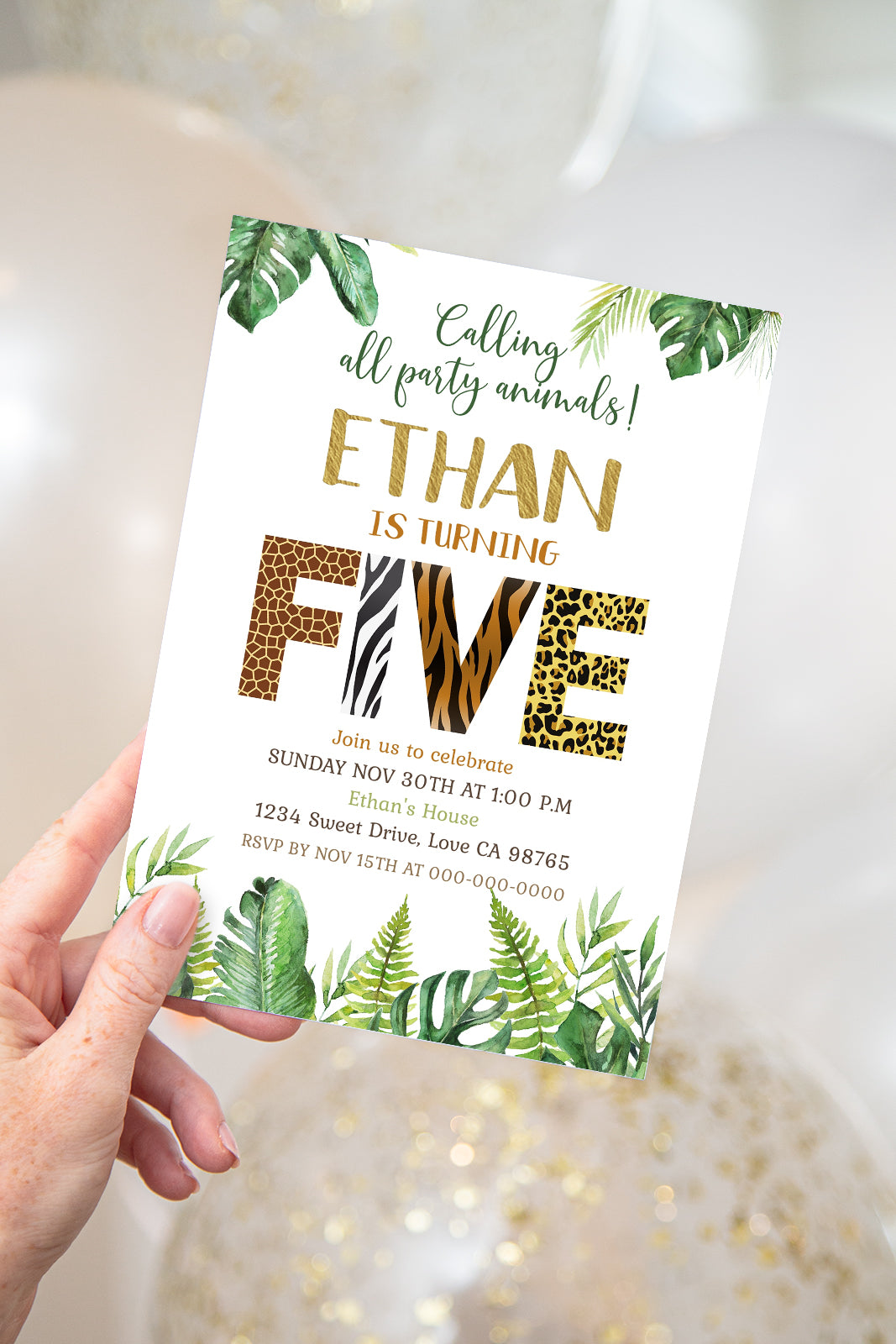 Safari 5th Birthday Invitation | Editable Jungle Party Invitation - 35H