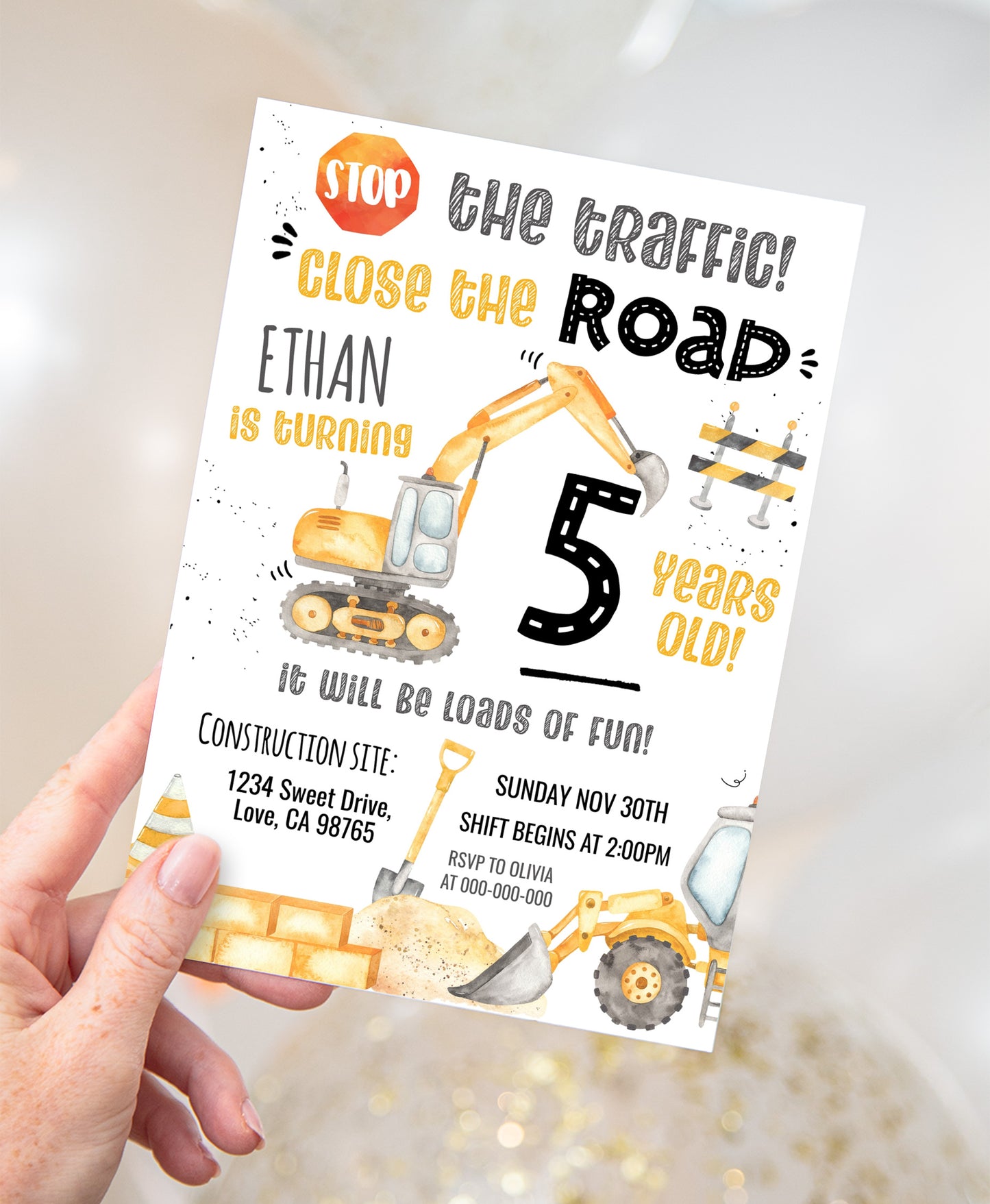 Construction Birthday Party Invitation | Editable Under Construction Theme Invite - 07A