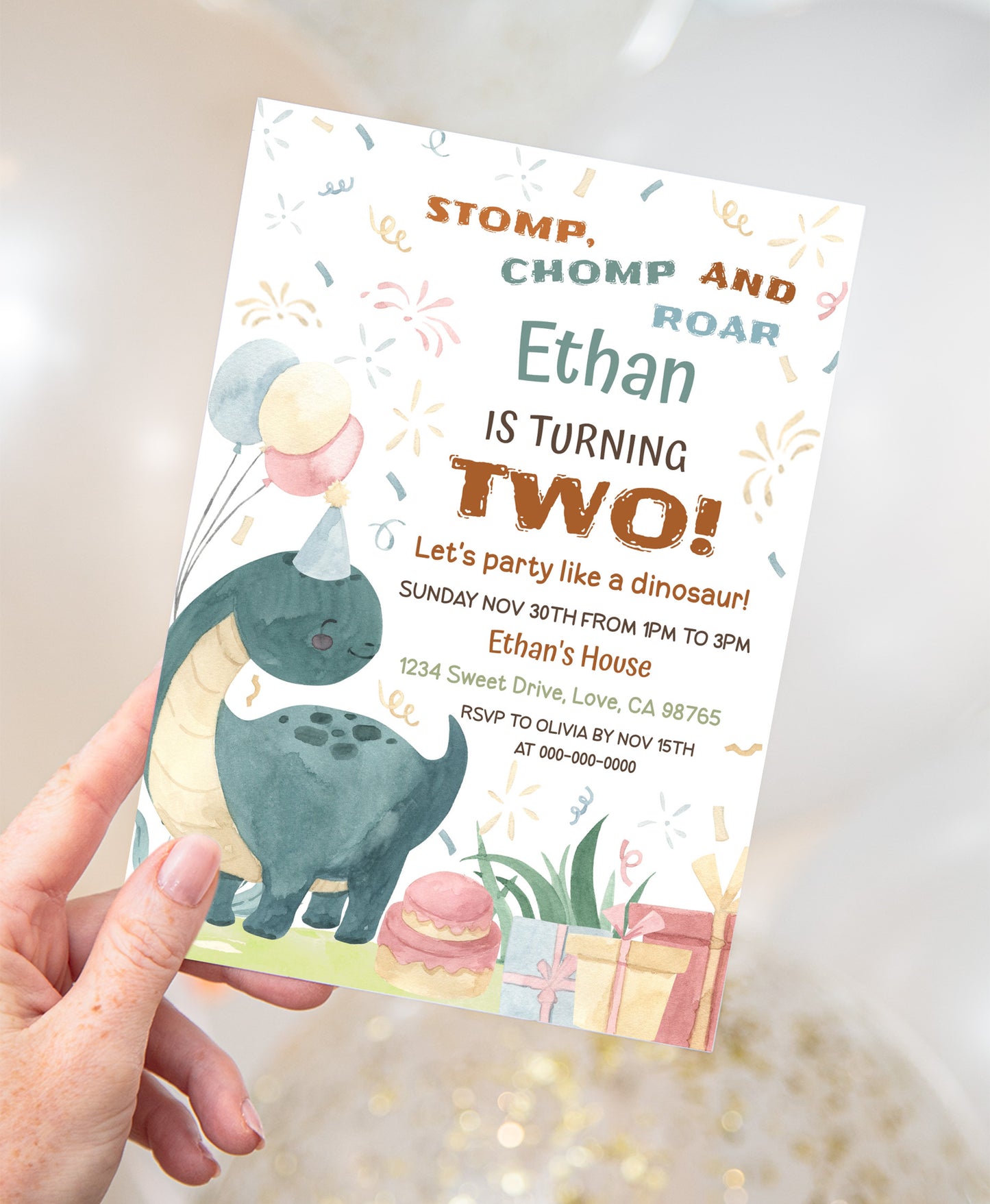 Dinosaur Birthday Invitation | Editable Dino Party Invite - 08B