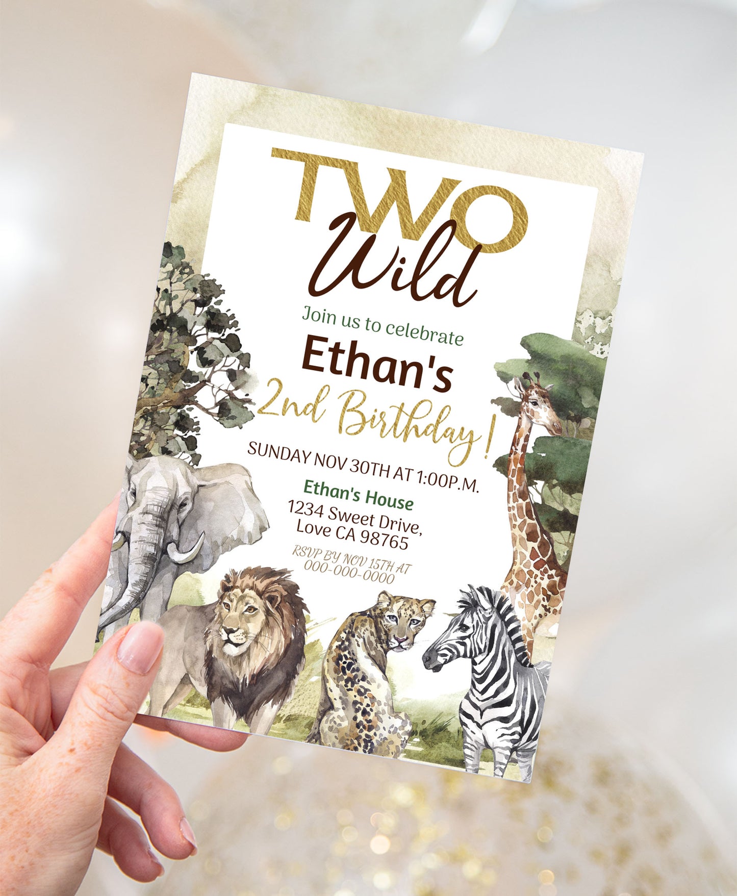 Two wild Birthday Invitation | Safari 2nd birthday Party Invite - 35I