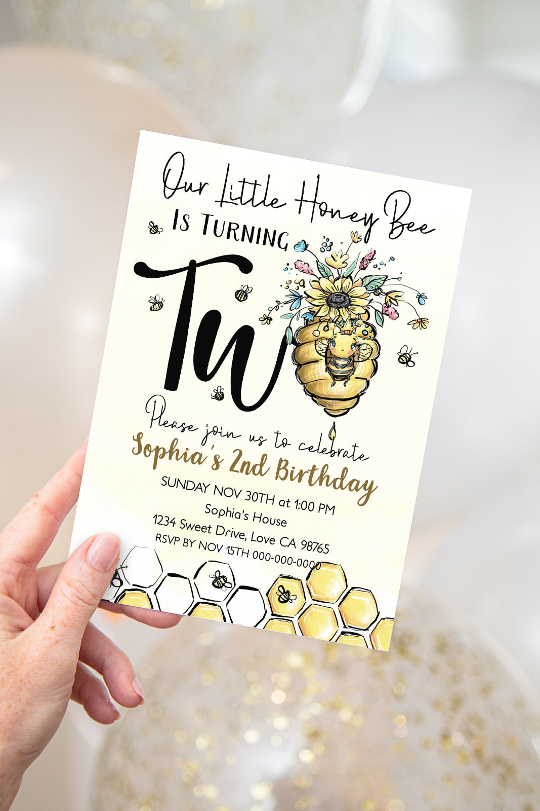 Our Little Honey Bee is Turning two | Bee 2nd Birthday Party Invite - 61A