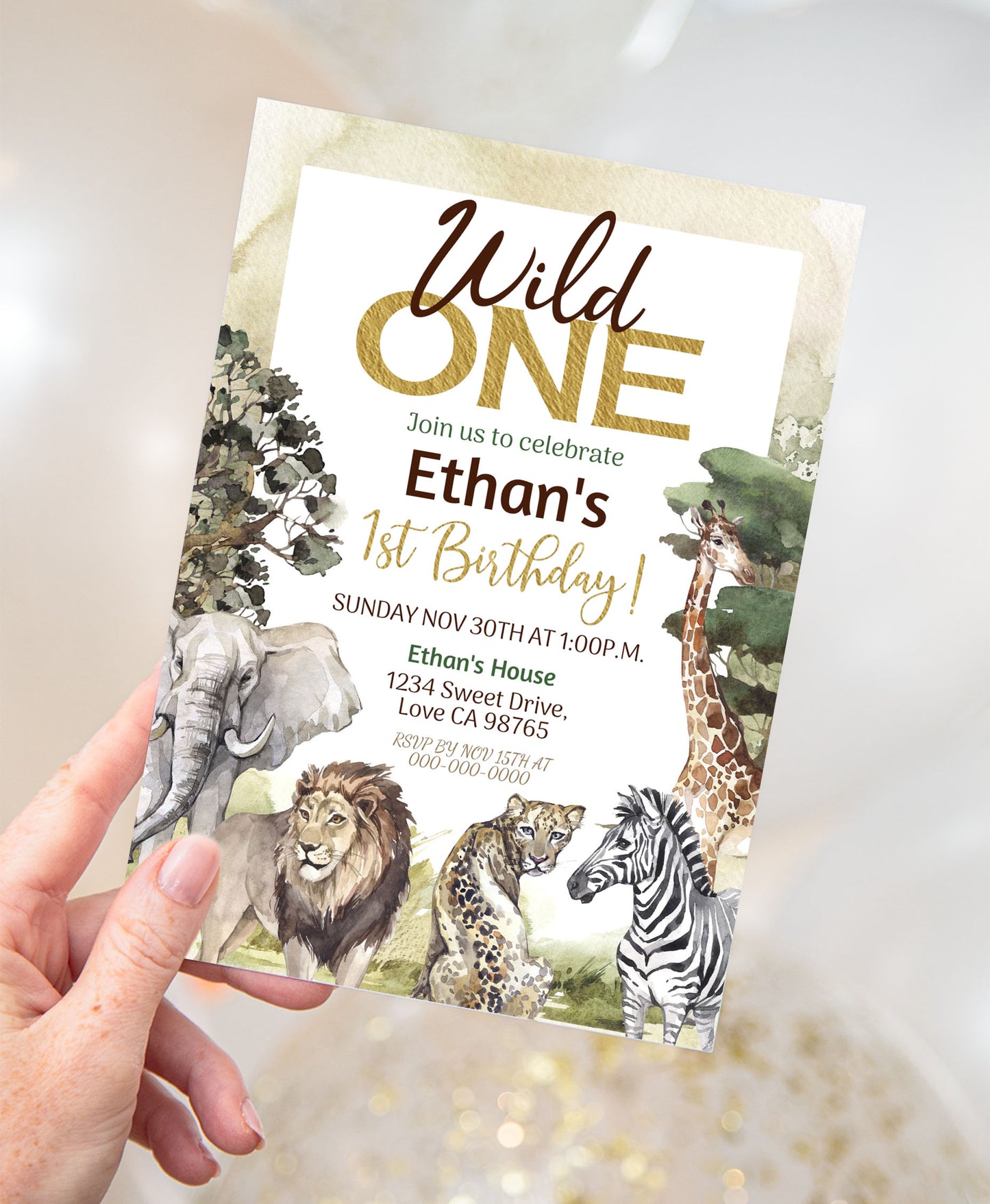 Wild One Birthday Invitation | Safari 1st birthday Party Invite - 35I