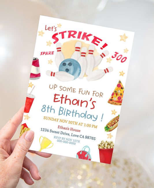 Bowling Birthday Invitation | Editable Bowling Party Invite - 96A