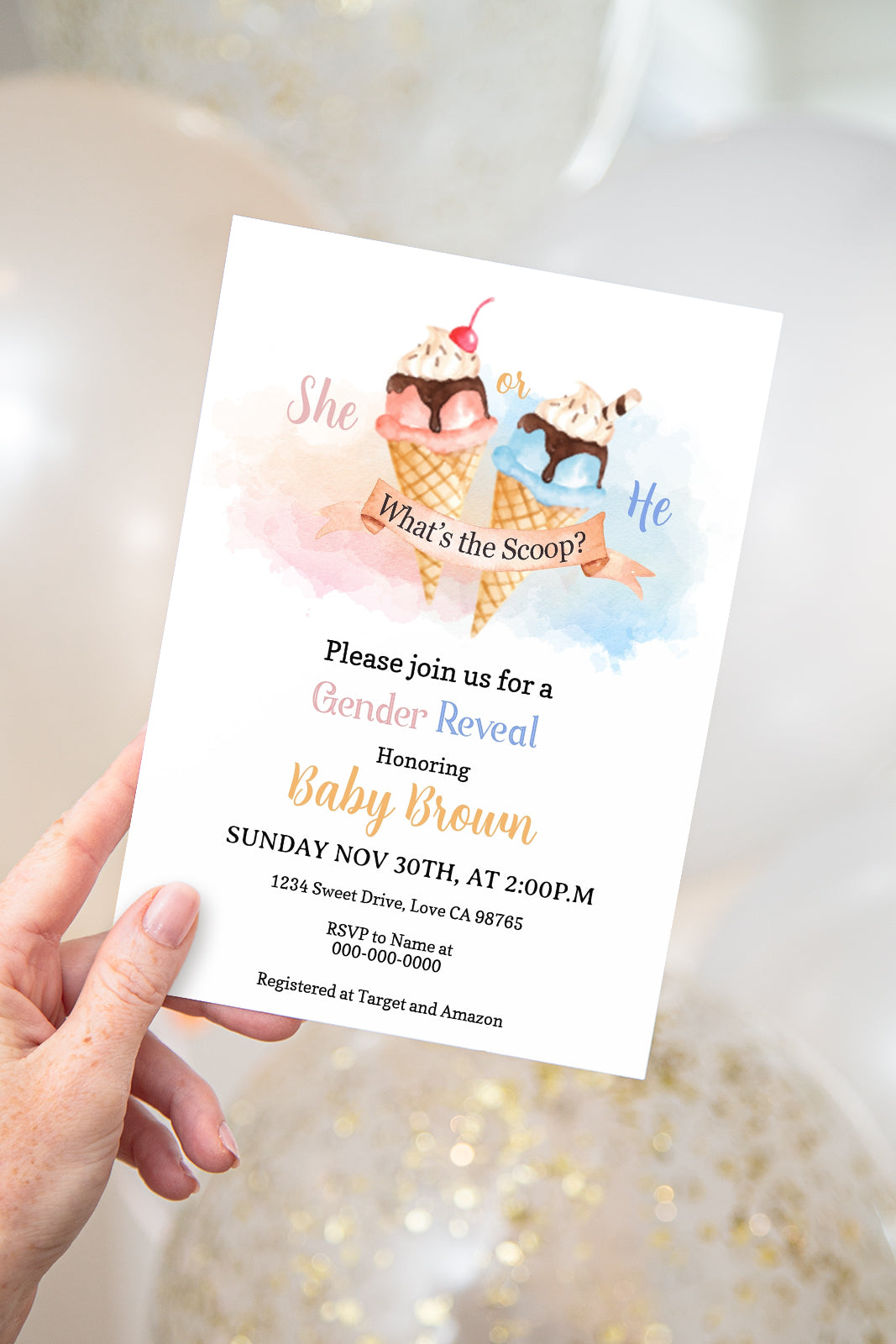 Ice Cream He or She Editable Invitation | Summer Gender Reveal 84B