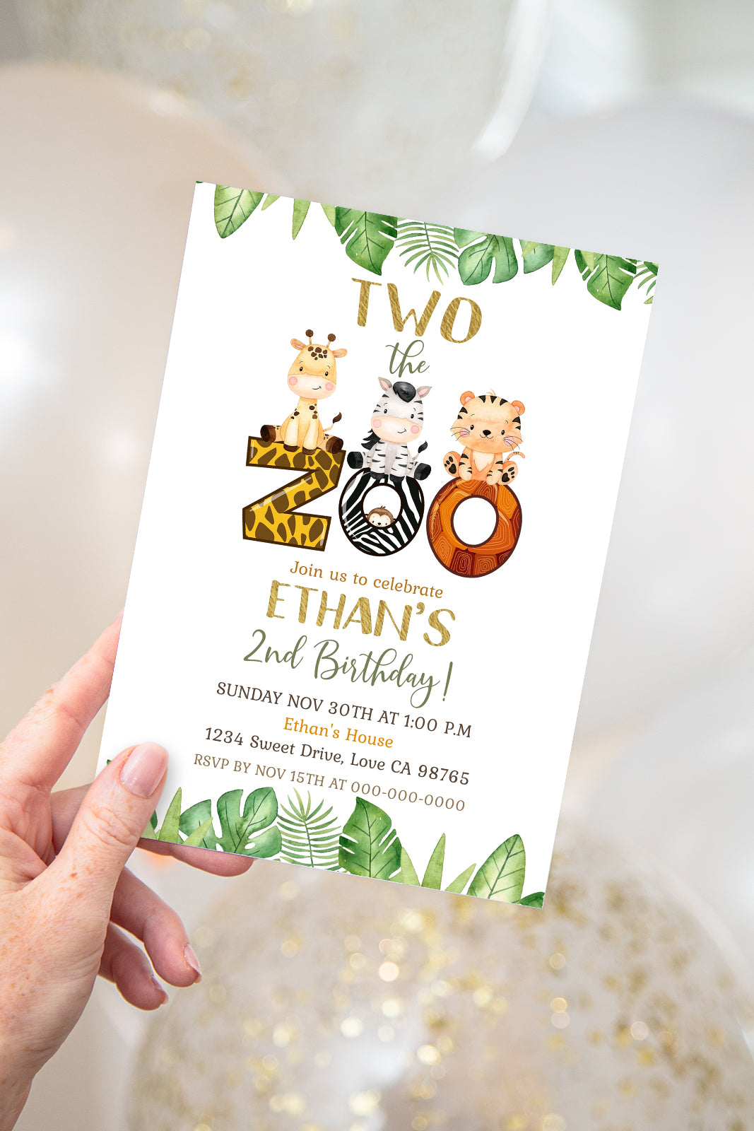 TWO the Zoo Party Invitation | Safari Animals 2nd birthday Invite - 35E