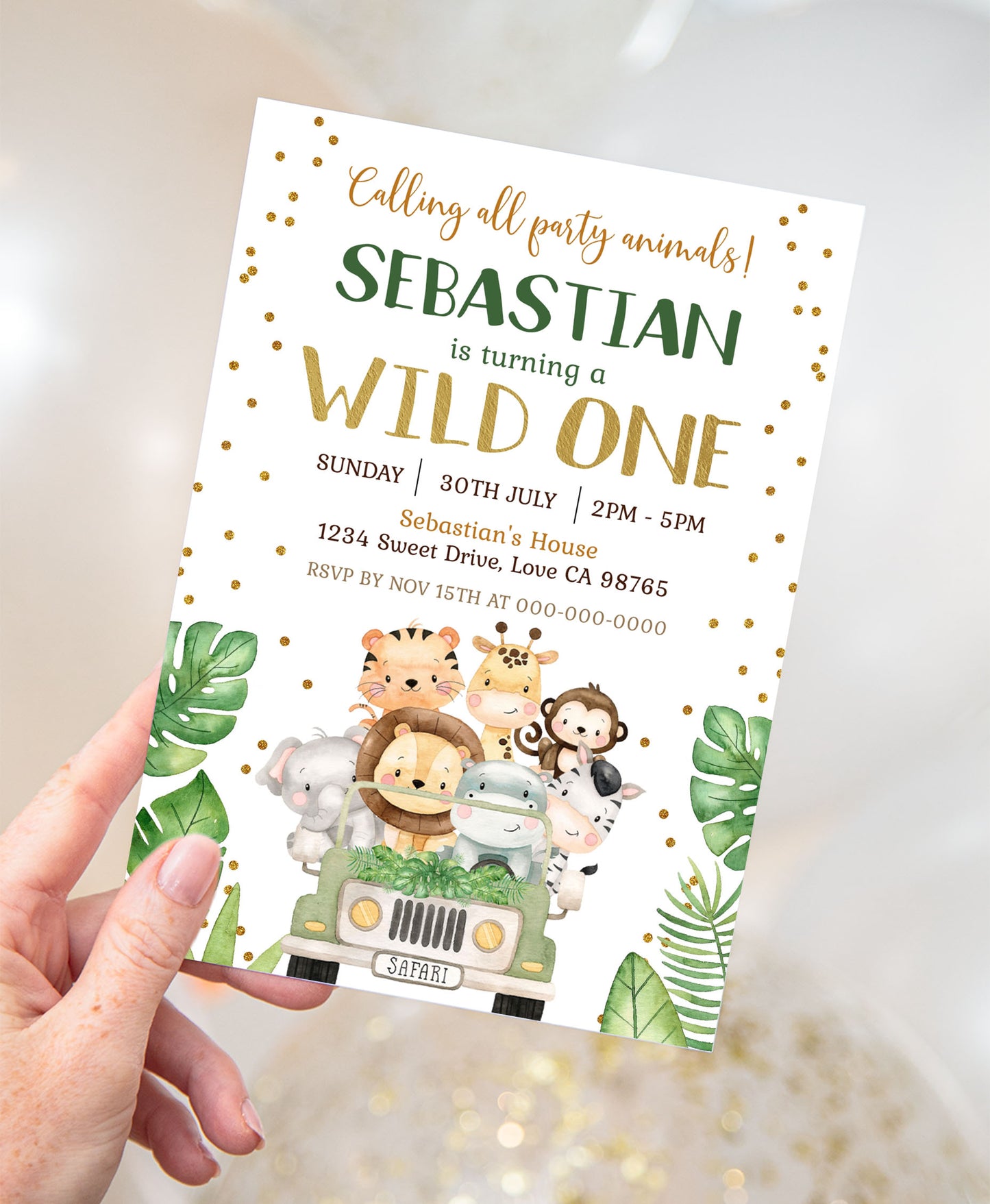 Wild One Safari Birthday Invitation | Editable SafariParty Invite - 35E