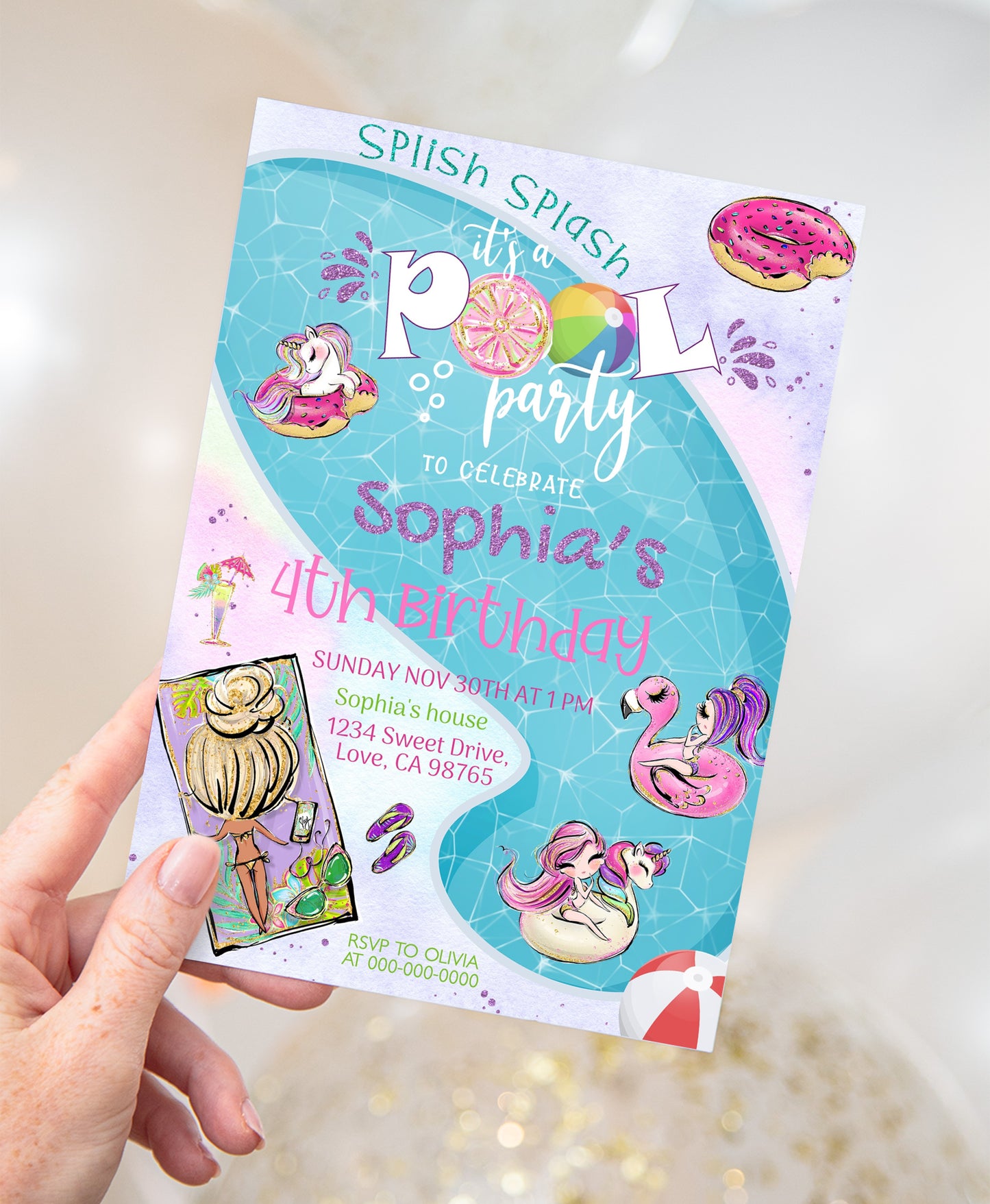 Pool Party Invitation | Editable Summer Birthday Party Invite - 40C