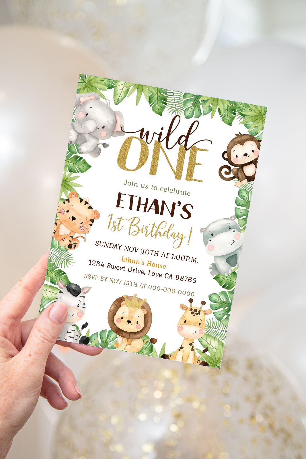 Safari Birthday Invitation | Editable Jungle Animals Party Invite - 35E