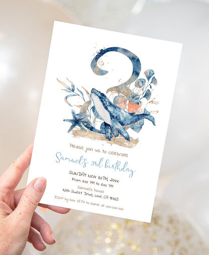 Whale third Birthday Invitation | Editable Under the sear Invite - 44C