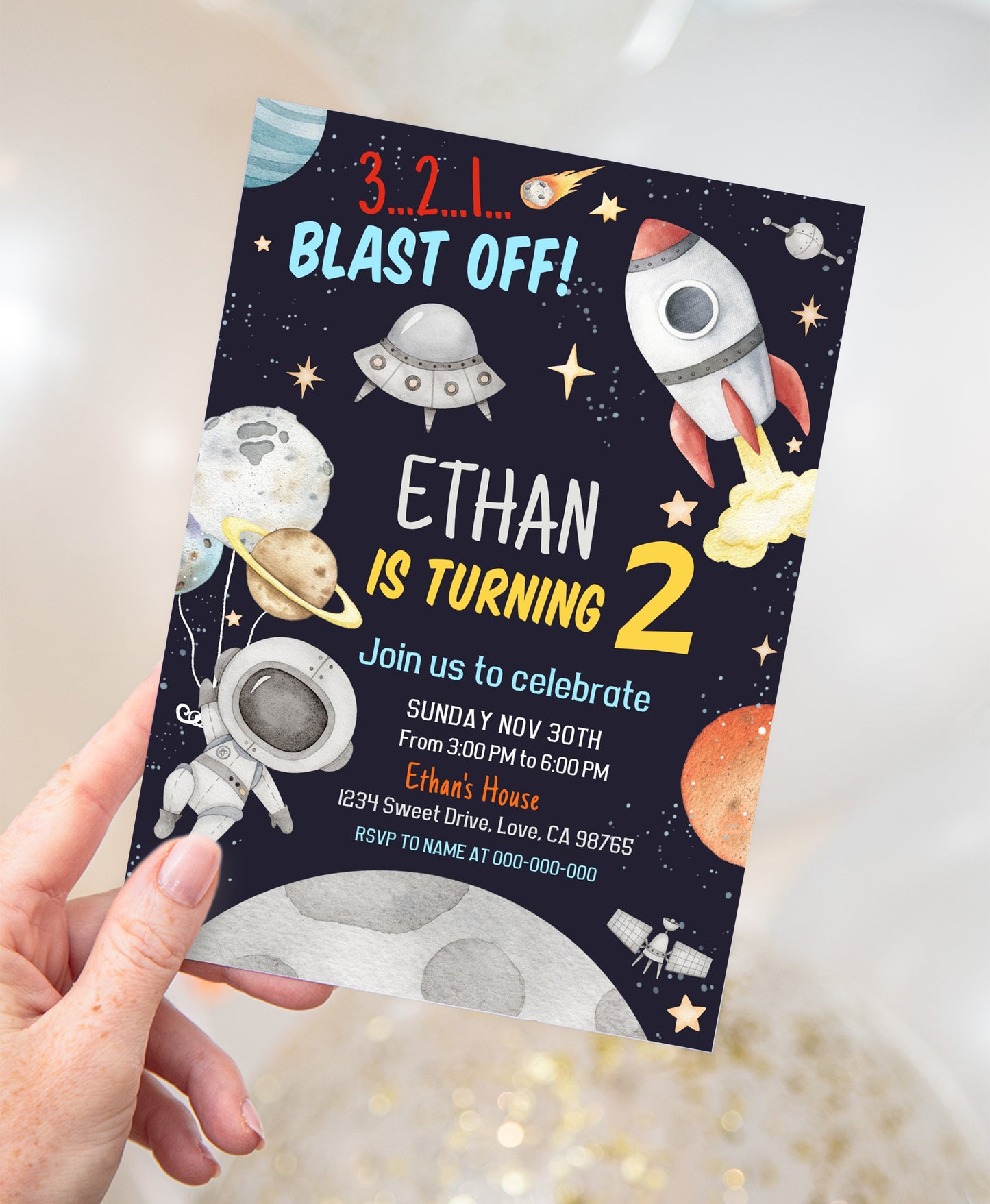 Outer Space Party Invitation | Space Birthday Invite - 39C