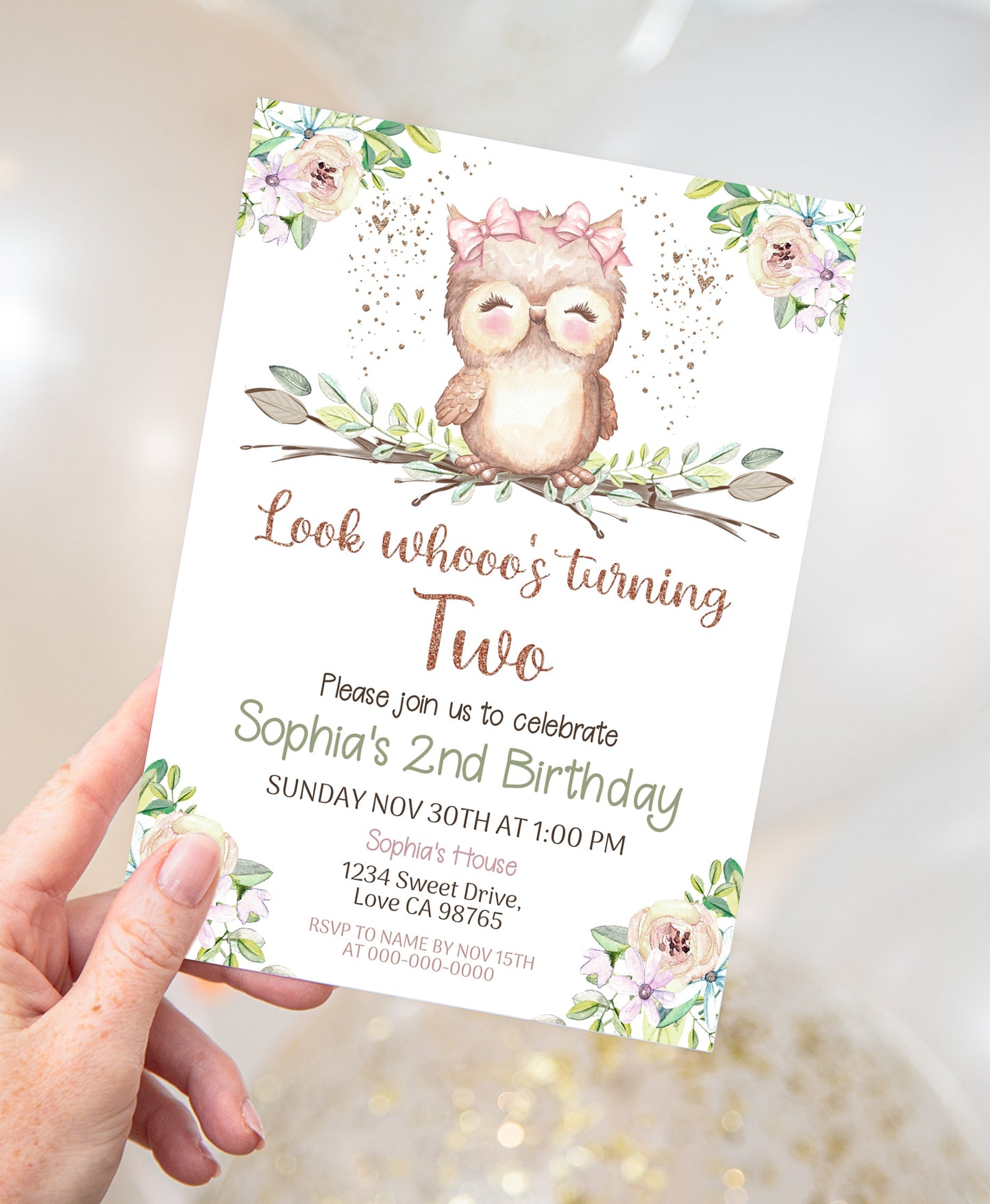 Look Whooo's Turning One Invitation | Owl Girl Birthday Party Invite- 78A