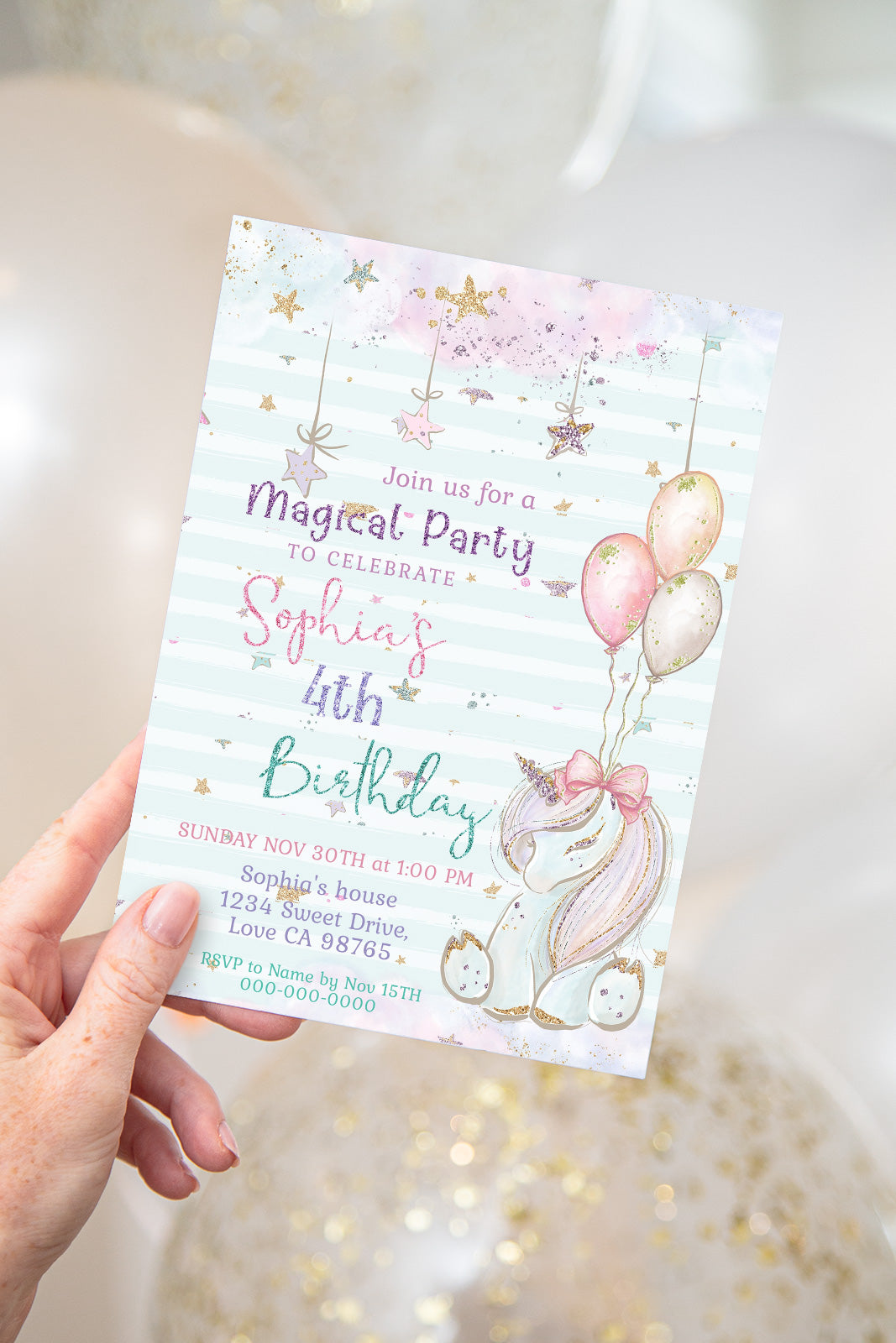 EDITABLE Unicorn Birthday Party Invitation - 45A