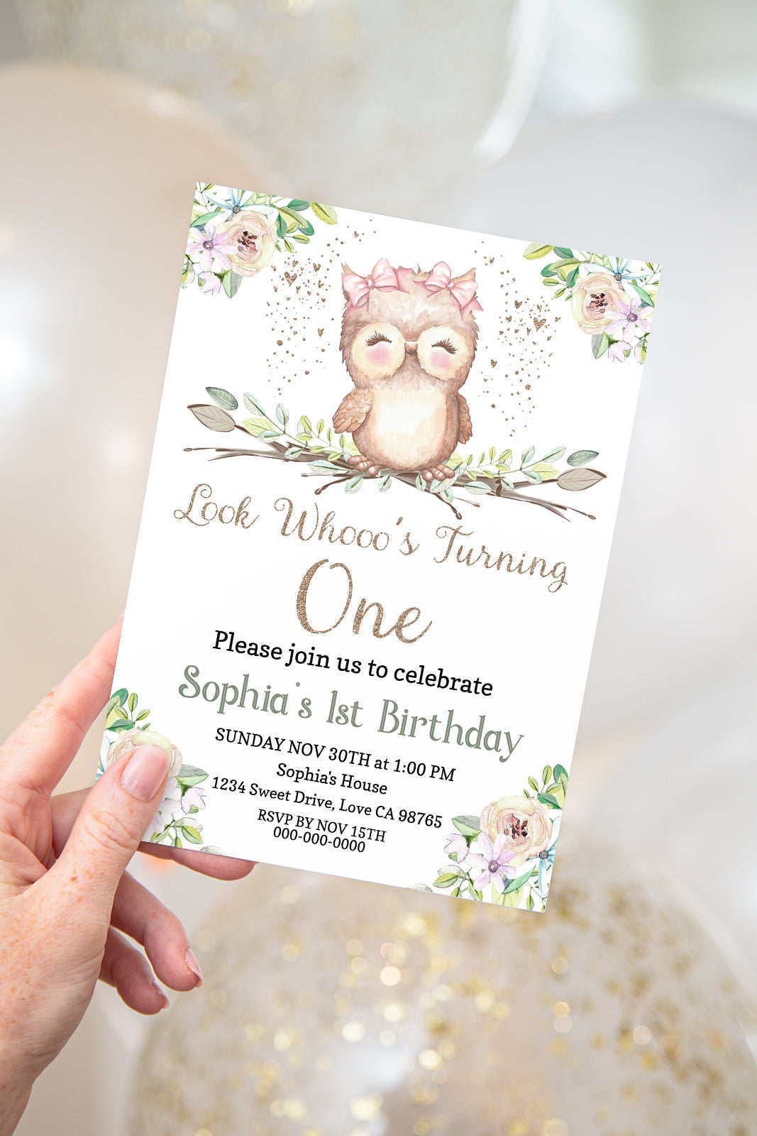 Look Whooo's Turning One Invitation | Owl Girl Birthday Party Invite- 78A