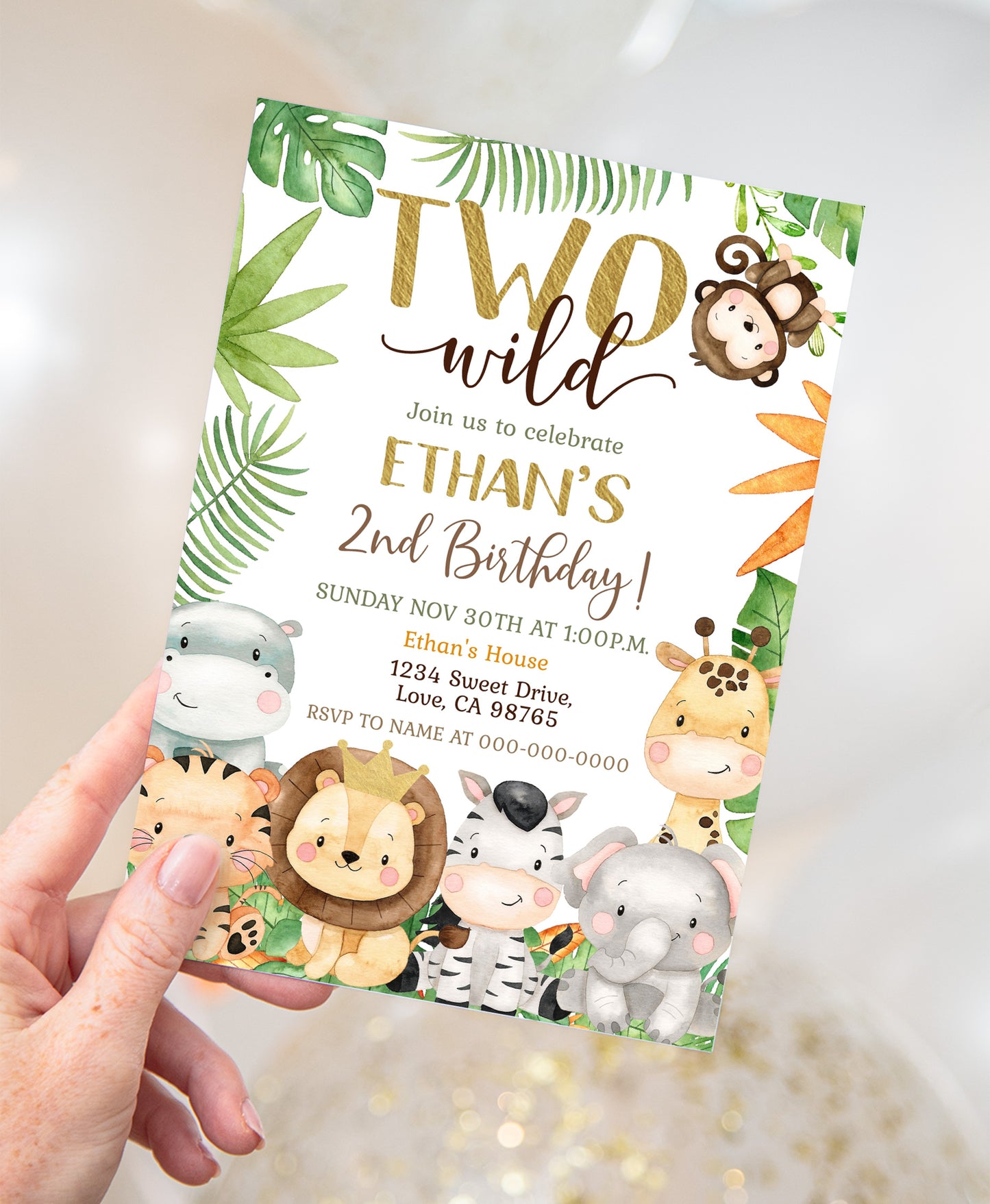 TWO Wild Birthday Invitation | Safari Animals Party Invite - 35E