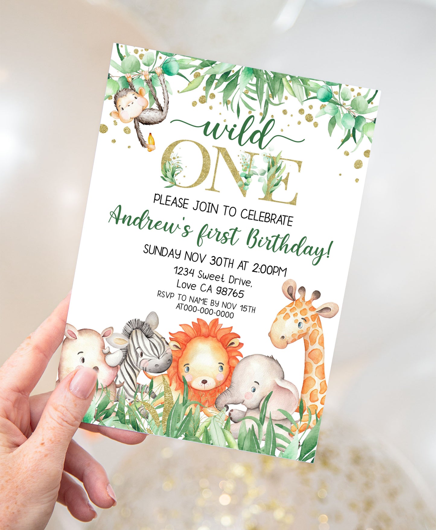 Safari Birthday Invitation | Editable Jungle Animals Party Invite - 35J