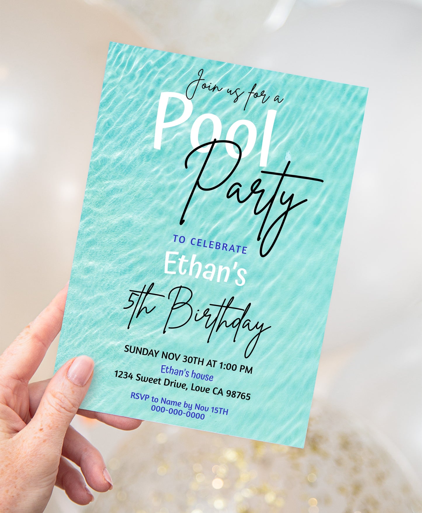 Pool Party Birthday Invitation | Editable Summer Theme Party Invite - 40B