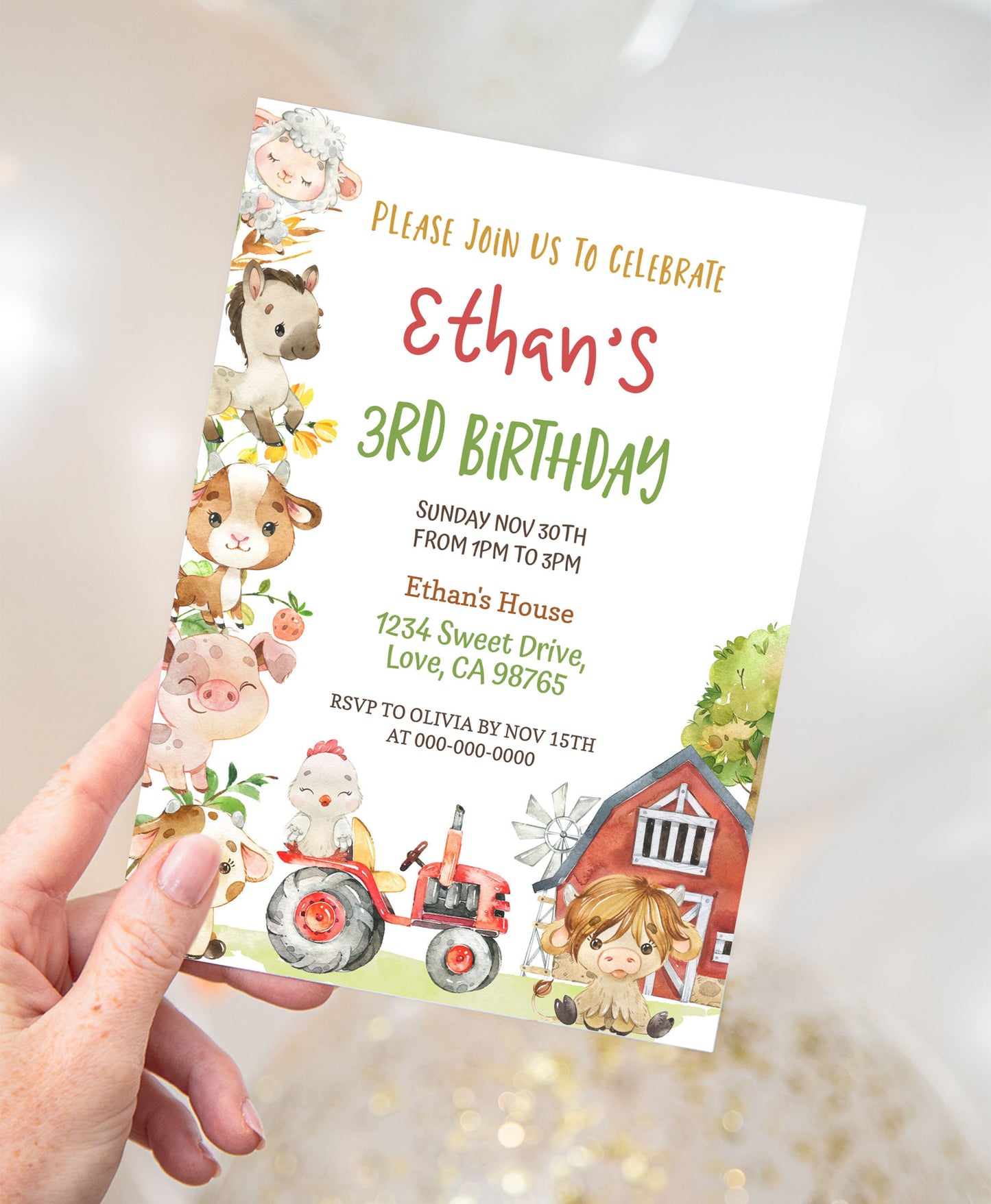 Farm Birthday Invitation Boy | Barnyard Bash Party Invite - 11D