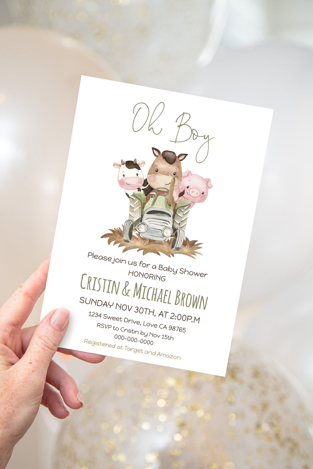 Farm Baby Shower Invitation | Editable Barnyard shower invite - 11E