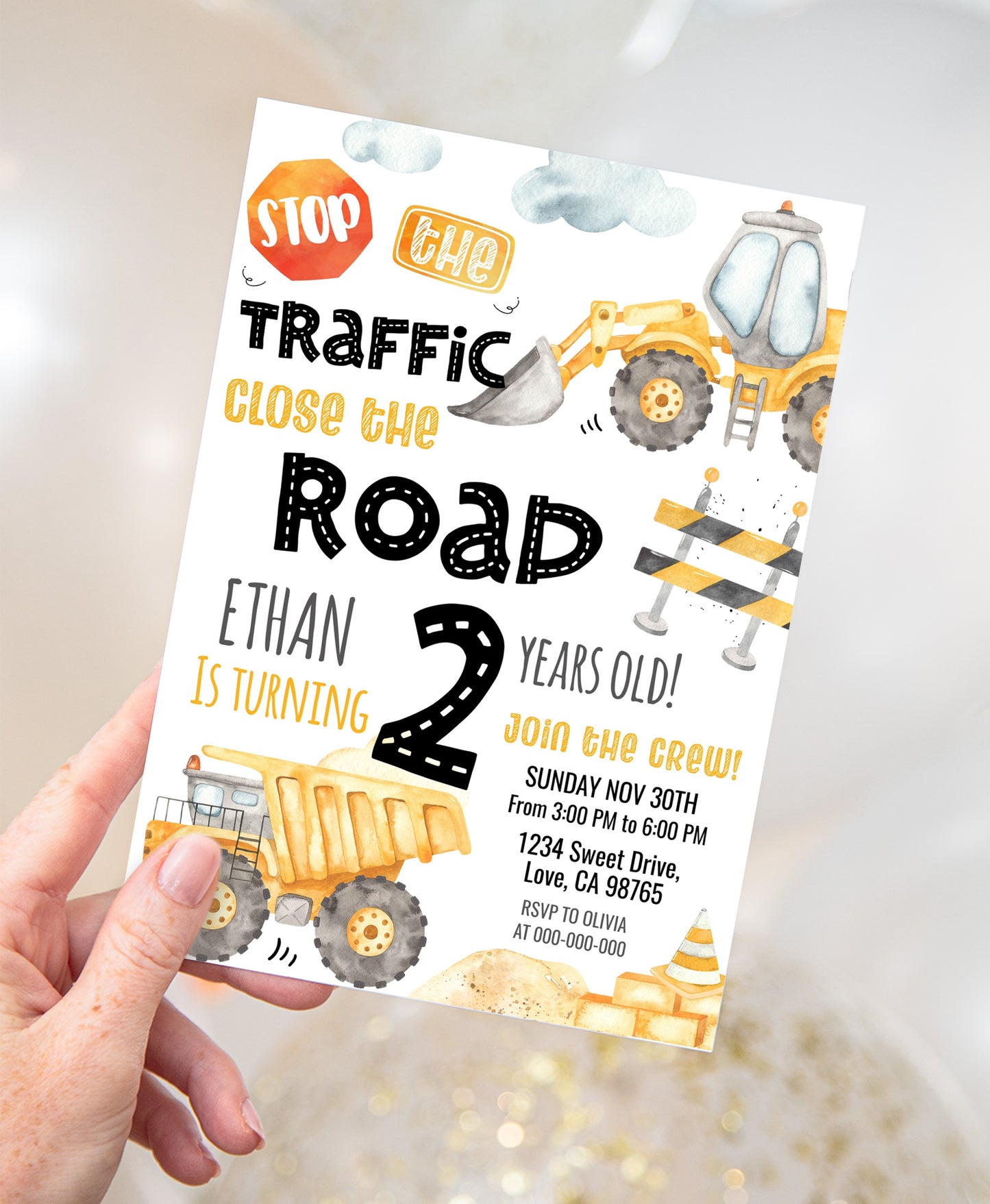 Construction Birthday Invitation | Editable Constriction Truck Party Invite - 07A