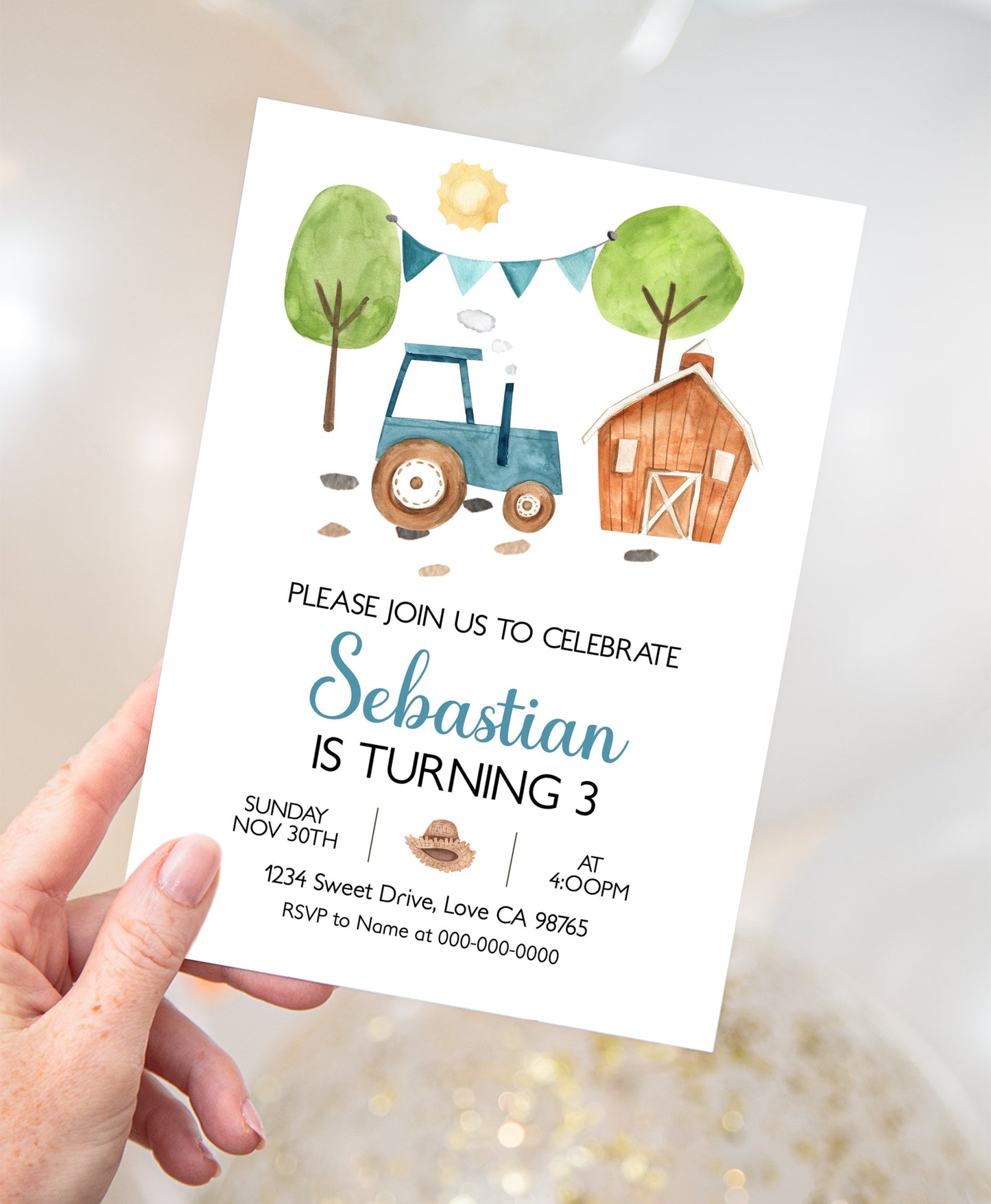 Tractor Party Invitation | Editable Farm Birthday Invite - 11F