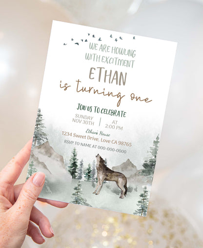 Wolf Party Invitation | Editable Forest Birthday Invite - 47H