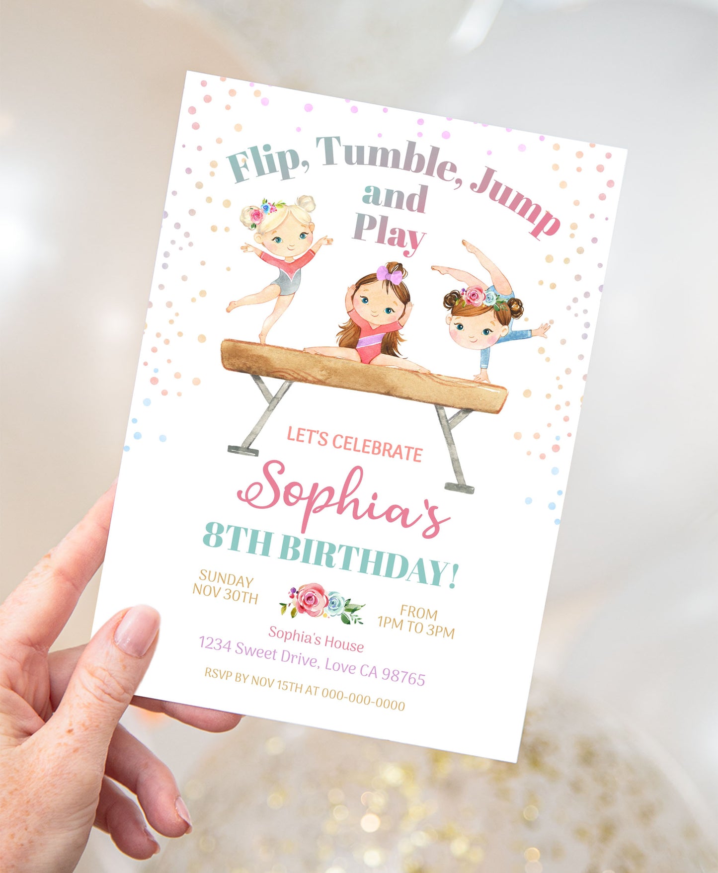 Gymnastic Birthday Invitation Girl | Gymnastic Party Invite - 99A