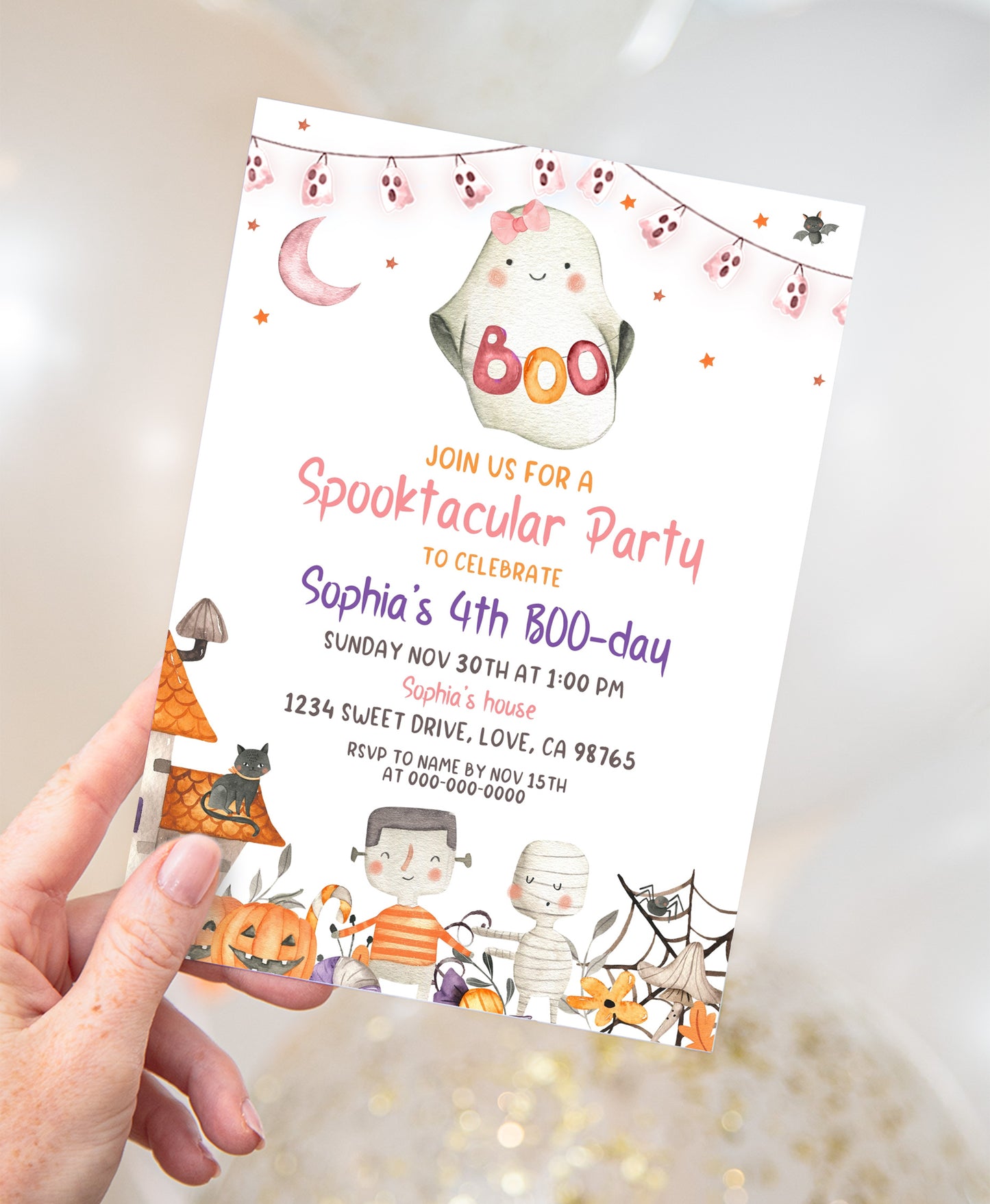 Girl Ghost Birthday Invitation | Editable Halloween Party Invite - 115L