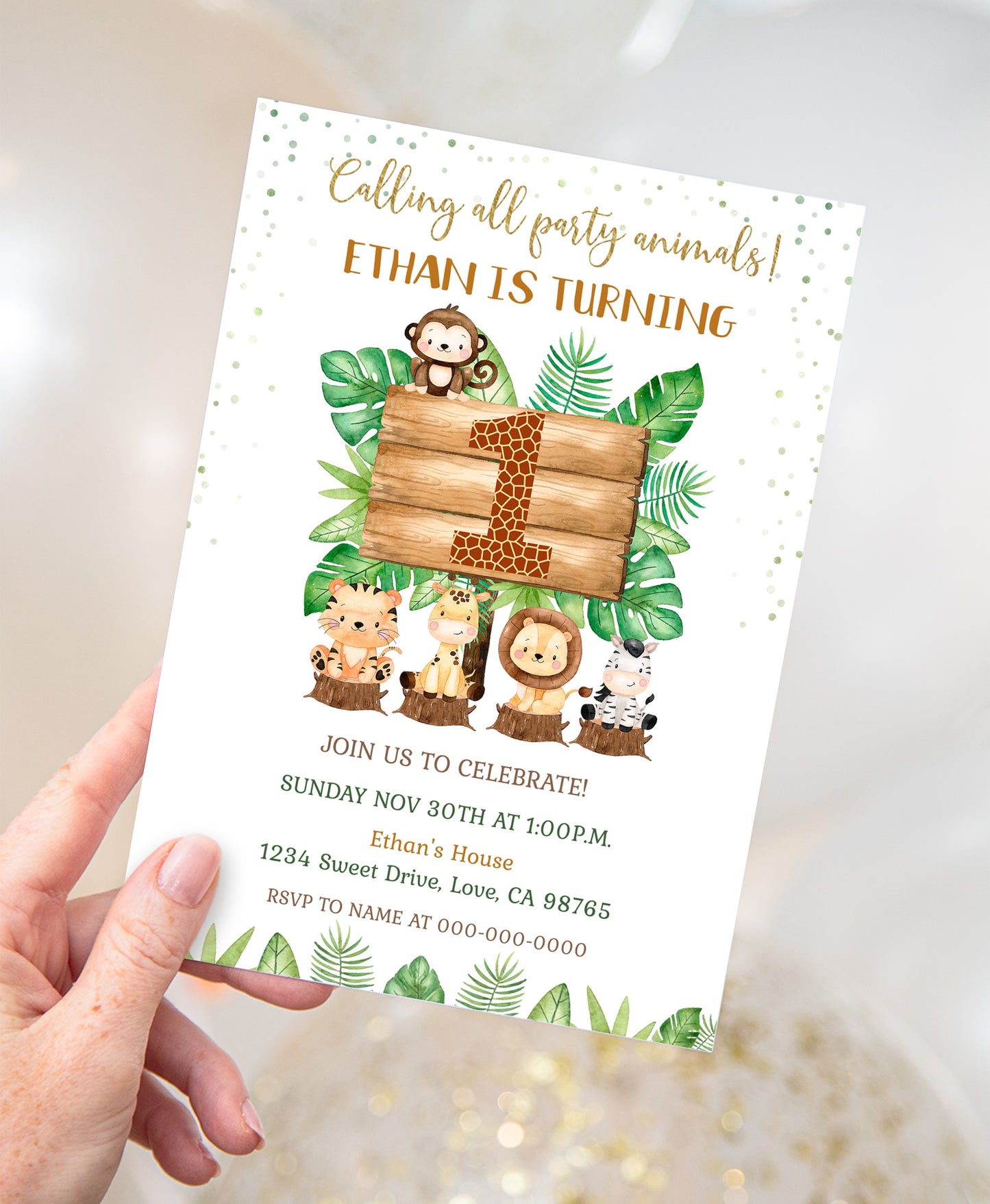 Safari 1st Birthday Invitation | Editable Jungle Theme Party Invited - 35E