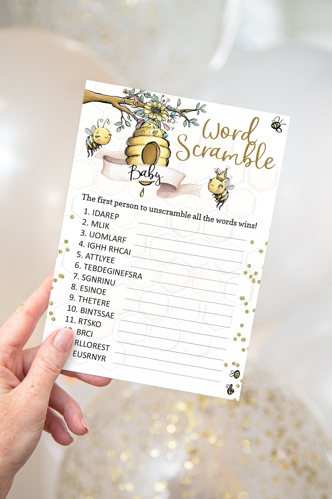 Bee Baby Word Scramble Printable | Bumble Bee Baby Shower Game - 61A