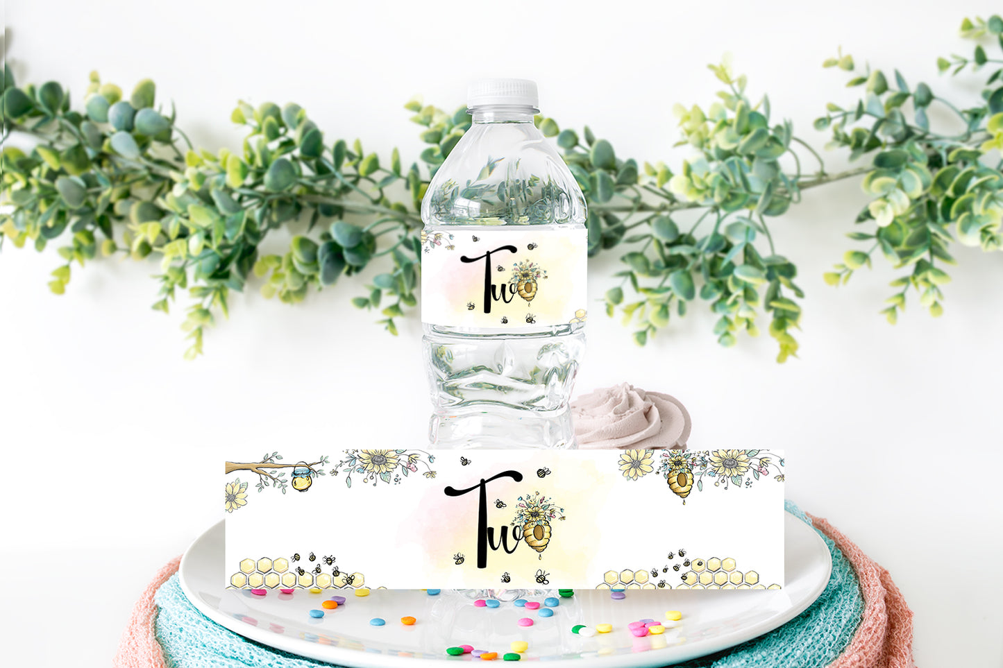 Bee Second Birthday Water Bottle Labels | Bumble Bee Theme Party - 61A