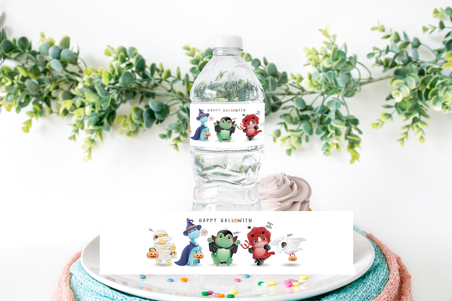 Halloween Water Bottle Labels | Dinosaur Party Decorations - 115F