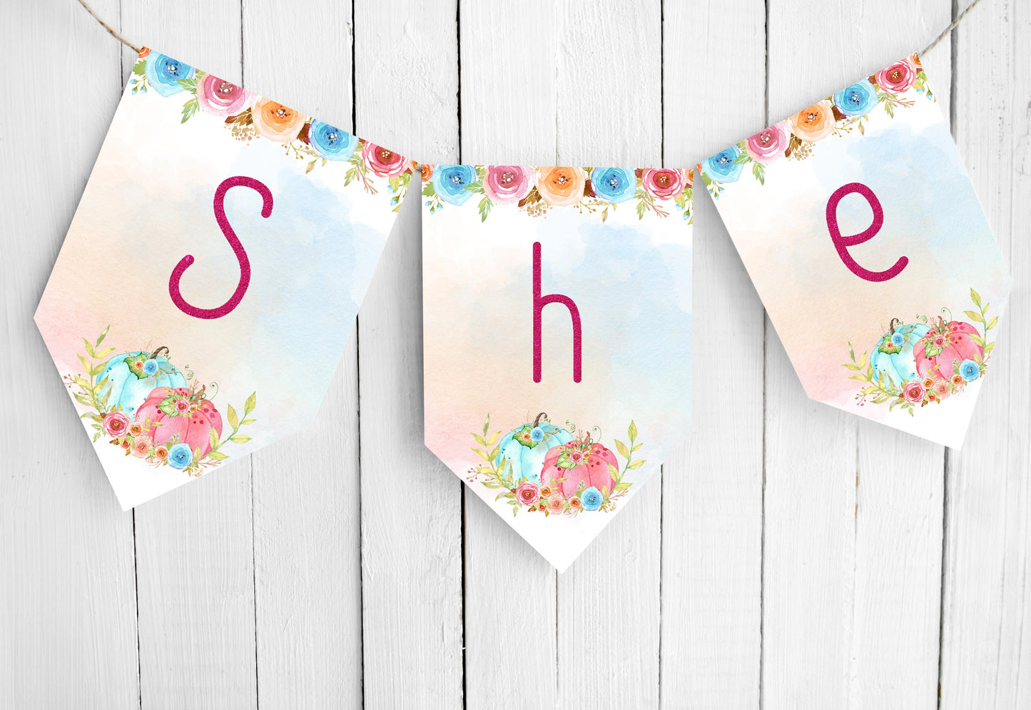 Pumpkin He or She Banner | Fall Gender Reveal Printable Decorations - 30A