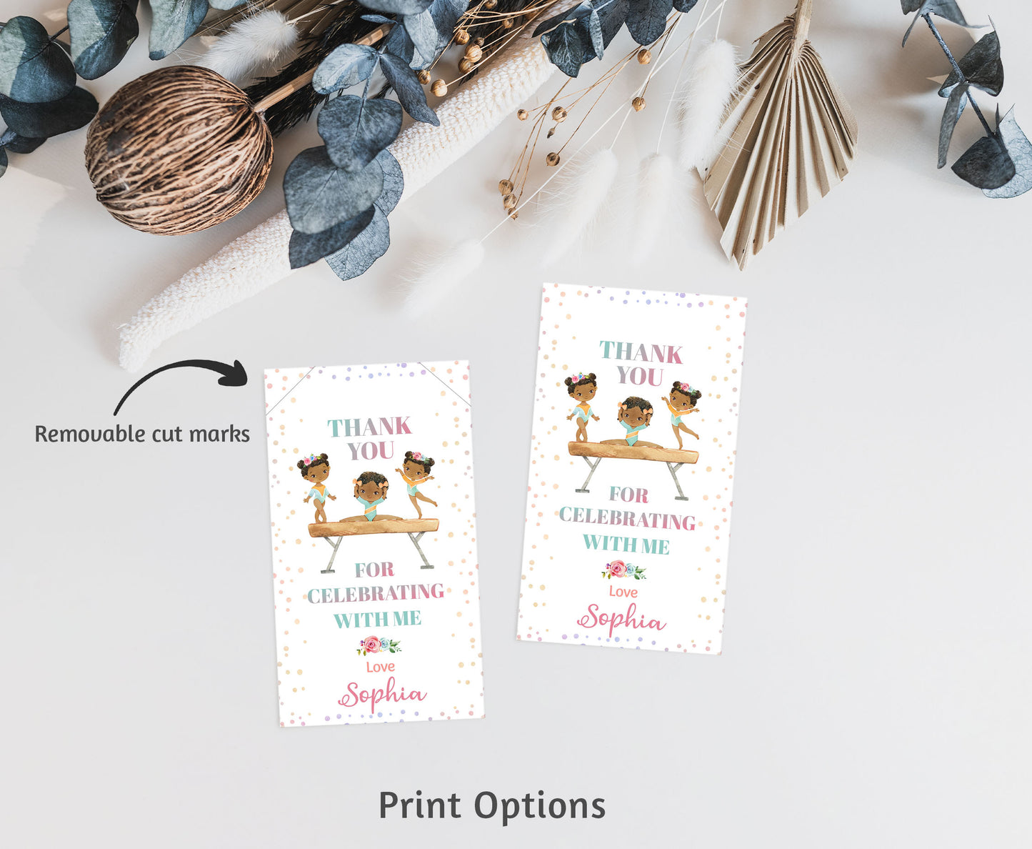 Editable Rainbow Gymnastics Thank You Tags | Girl Gymnastic Birthday Party Favor Tags - 99A