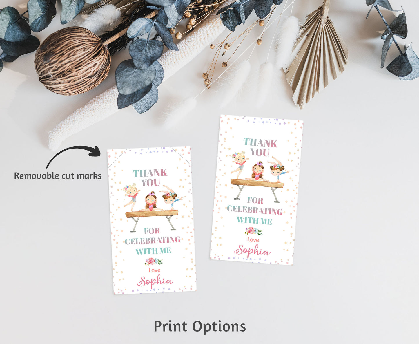 Editable Gymnastics Thank You Tags | Girl Gymnastic Birthday Party Favor Tags - 99A