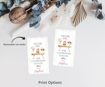 Editable Gymnastics Thank You Tags | Girl Gymnastic Birthday Party Favor Tags - 99A