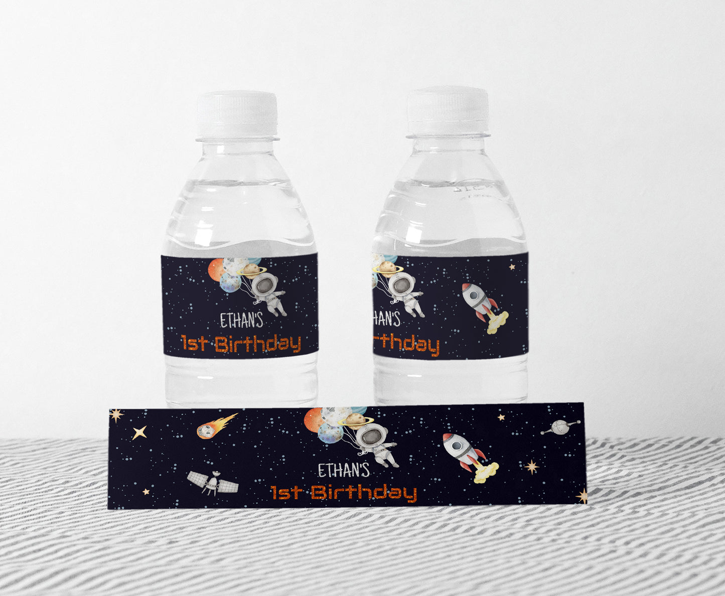 Editable Space Water Bottle Labels | Astronaut Birthday Party Decorations - 39C