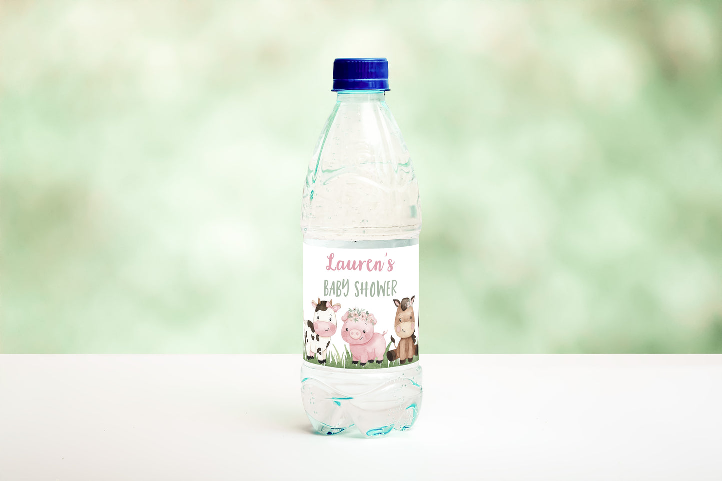 Editable farm water bottle label girl | Barnyard baby shower decorations - 11A