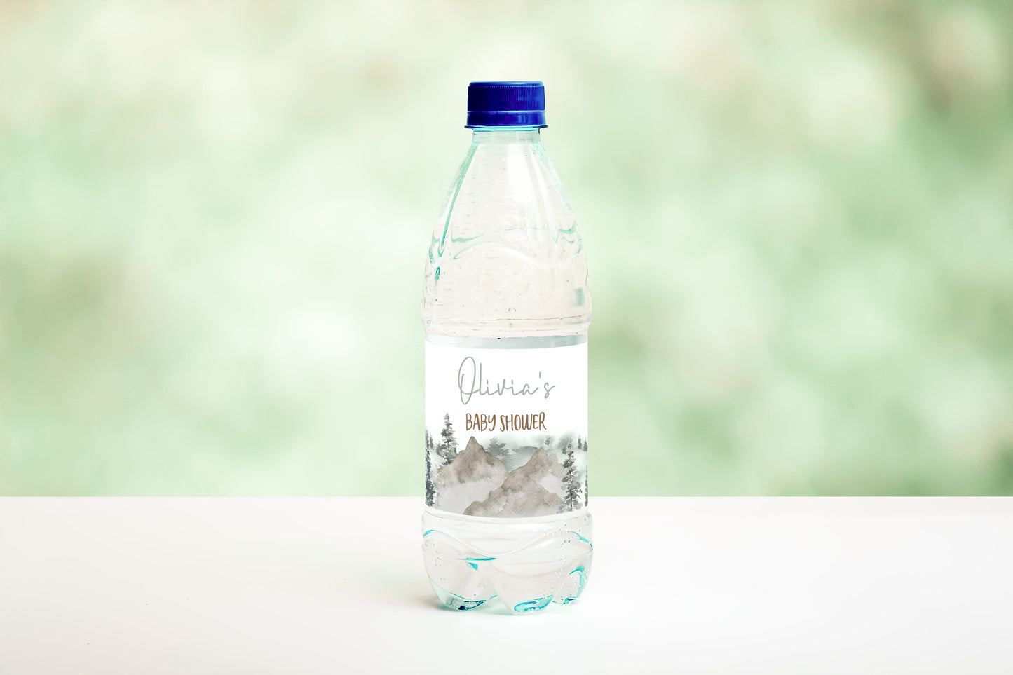 Editable Mountains Water Bottle Labels | Woodland Baby Shower Decorations - 47H