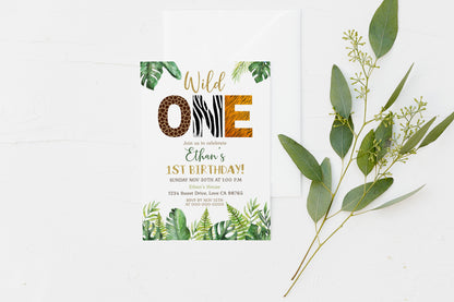 Editable Wild One Birthday Invitation Animal Print | Safari 1st birthday Party Invite - 35H