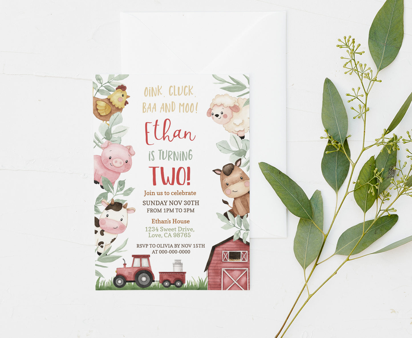 Farm Birthday Invitation | Editable Barnyard Party Invite - 11A