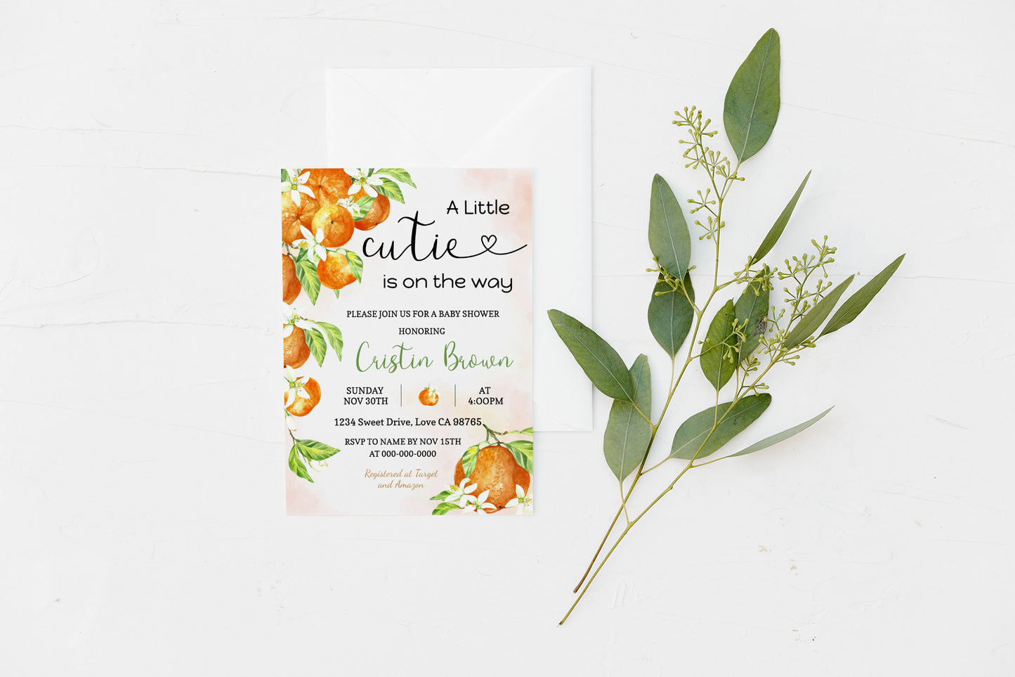 A little Cutie Baby Shower Invitations | Clementine Orange Baby Shower Invite - 88A