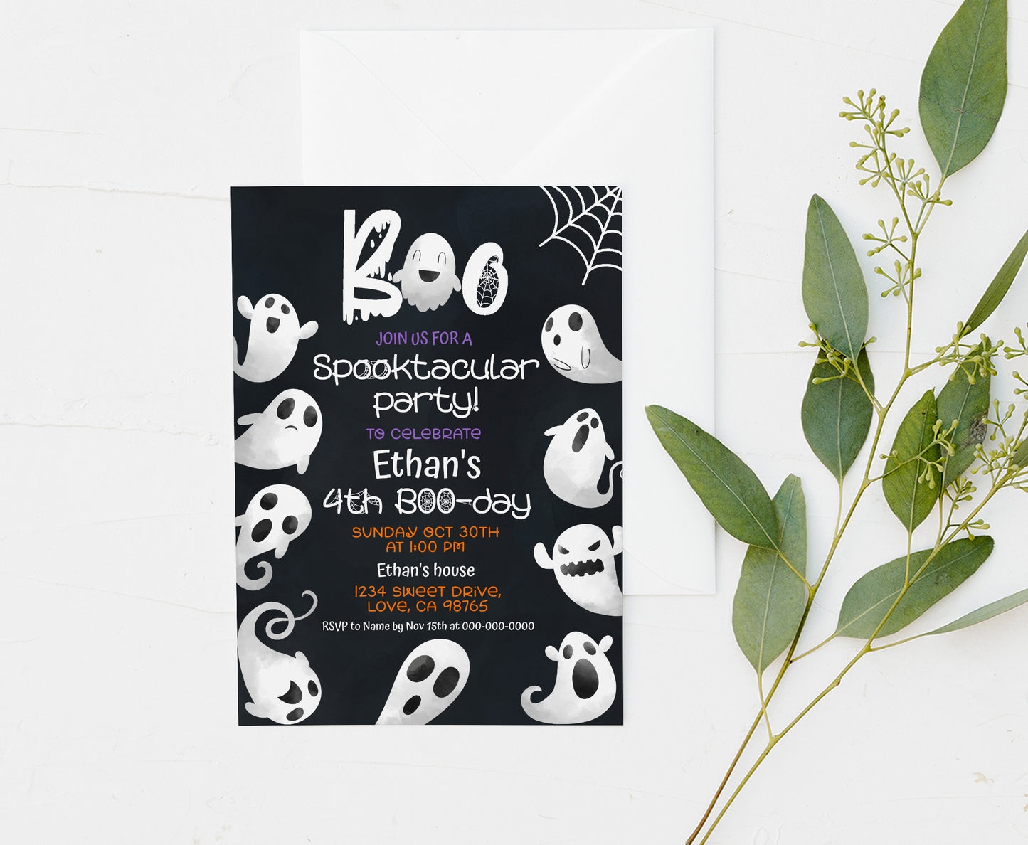 Ghost Birthday Invitation | Editable Halloween Party Invite - 115K