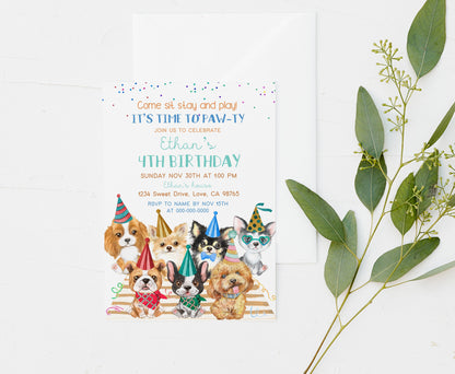 Puppy Dogs Birthday Invitation | Editable Dogs Party Invite - 72B
